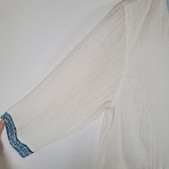 J JILL Gauzy Cotton Boho Dress Size S Embroidered Drawstring Waist Tunic Coastal - Picture 6 of 12